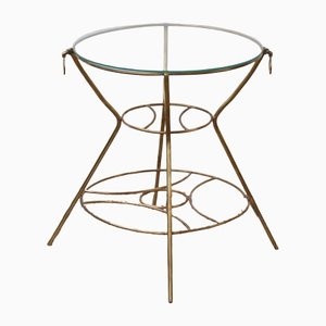 Vintage Italian Side Table With Brass Legs & Glass Top, 1960s