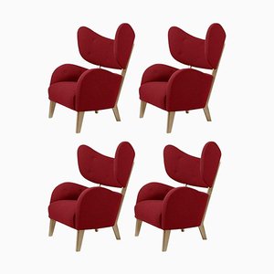 Red Natural Oak Raf Simons Vidar 3 My Own Chair Lounge Chairs from by Lassen, Set of 4