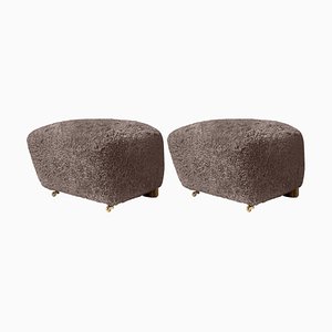 Sahara Smoked Oak Sheepskin the Tired Man Footstools from by Lassen, Set of 2
