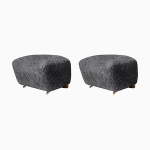 Anthracite Smoked Oak Sheepskin the Tired Man Footstools from by Lassen, Set of 2
