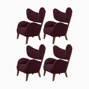 Maroon Smoked Oak Raf Simons Vidar 3 My Own Lounge Chairs from by Lassen, Set of 4