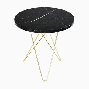 Tall Mini Black Marquina Marble and Brass O Table by Ox Denmarq