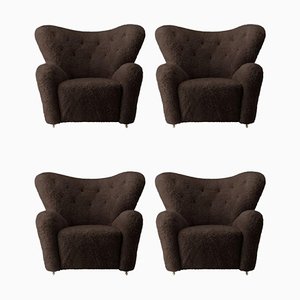 Espresso Sheepskin the Tired Man Lounge Chair from by Lassen, Set of 4