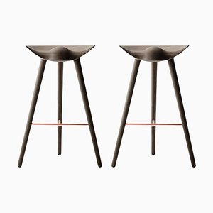 Brown Oak and Copper Bar Stools from by Lassen, Set of 2