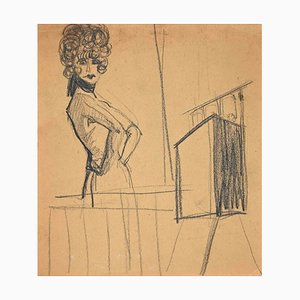 Female Figure, Original Pencil Drawing, Mid 20th-Century