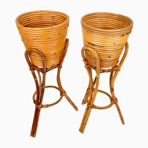 Italienische Mid-Century Pflanzer aus Rattan & Bambus, 1960er, 2er Set