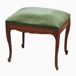 Ottoman With Carved Legs & Green Upholstery, 1910s