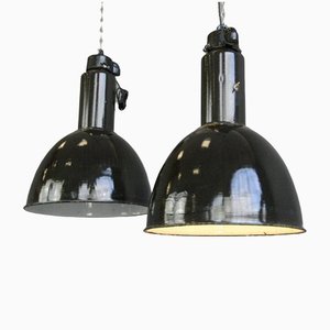 Lampe d'Usine Bauhaus en Émail Noir, 1930s