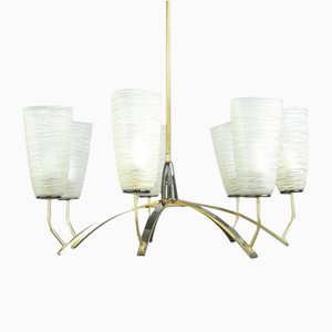 Grand Lustre Mid-Century en Laiton et Verre, 1960s