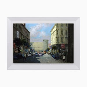 Renato Criscuolo, Towards Piazza Municipio (Naples), Oil on Canvas, Enmarcado, década de 2000, Italia