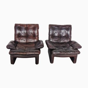Vintage Brown Leather Armchairs, 1970s, Set of 2