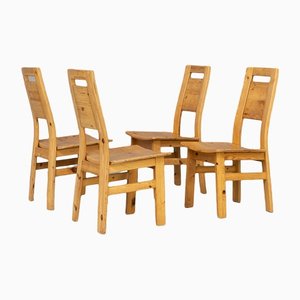 Pine Wooden Dining Chair, 1970s, Set of 4
