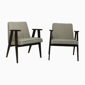 Set of Type 300-177 Bunny Armchairs in Mottled Gray Fabric by Józef Chierowski for Gościcińskie Fabryki Mebli, 1960s