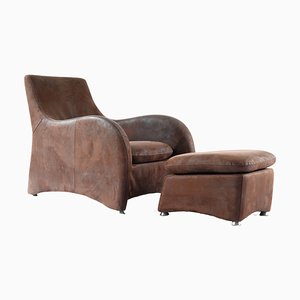 Dutch Leather Armchair with Ottoman by Montis Loge for Gerard Van Den Berg, 1980s, Set of 2