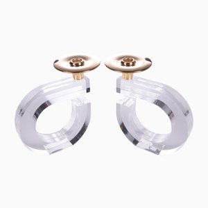 Portacandele Hollywood Regency in vetro acrilico, 1970, set di 2