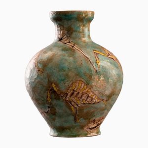 Grüngraue Steingut Vase von Carlo Zauli
