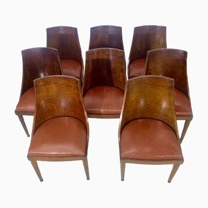 Art Deco Walnut and Walnut Ronce Gondoles Chairs, Set of 8