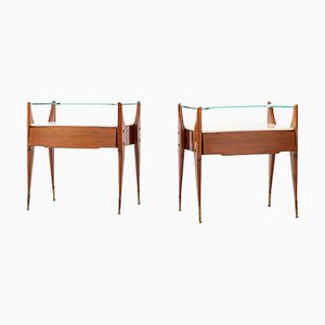 Italian Teak with Marble and Glass Bedside Tables, Set of 2
