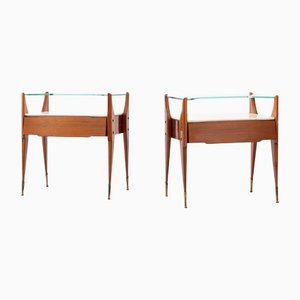 Italian Teak with Marble and Glass Bedside Tables, Set of 2