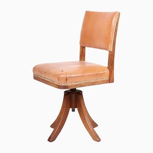 Danish Desk Chair in Patinated Leather and Oak by Frits Henningsen