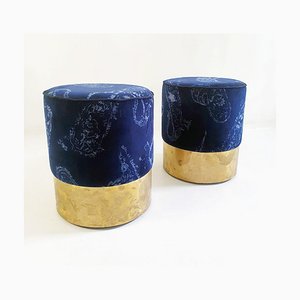 Stools in Brass and Velvet, Italy, Set of 2