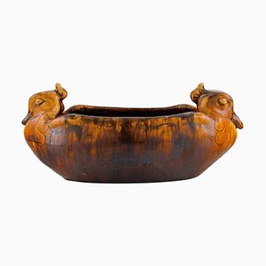 Antique Glazed Ceramics Bowl with Ducks by Karl Hansen Reistrup for Kähler