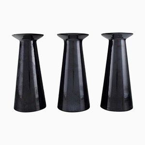 Austrian Black Art Glass Beatrice and Nora Vases by Stölzle-Oberglas, Set of 3