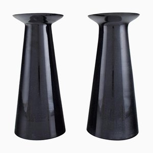 Austrian Black Art Glass Beatrice and Nora Vases by Stölzle-Oberglas, Set of 2