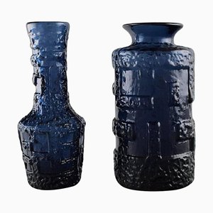 Vases Bleus en Verre Soufflé par Göte Augustsson pour Ruda, Set de 2