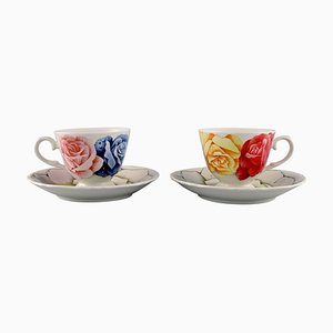 Porcelain Romantica Coffee Cups with Saucers by Emilio Bergamin for Taitù, Set of 4