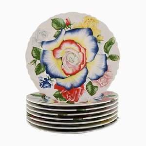 Large Porcelain Romantica Dinner Plates by Emilio Bergamin for Taitù, Set of 8