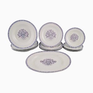 Faience Vas Serving Dish and Fifteen Plates by Wilhelm Kåge for Gustavsberg, Set of 16