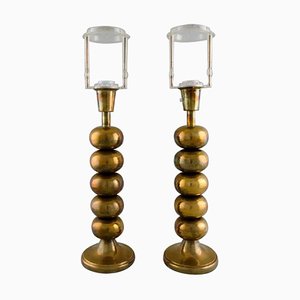 Large Aneta Table Lamps in Brass by Uno Dahlén for Växjö, 1970s, Set of 2