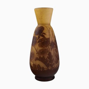 Antike Emile Gallé Vase aus Kunstglas in Dunkelgelb und Hellbraun