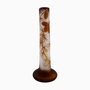 Antique Emile Gallé Vase in Frosted and Light Brown Art Glass