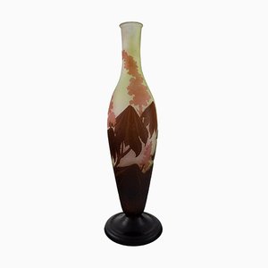 Vase Colossal Ricin Antique en Verre Givré par Emile Gallé