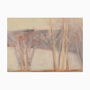 Lennart Palmér, Modernistische Landschaft mit Bäumen, Schweden, Öl auf Leinwand