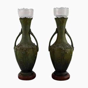 Antique Art Nouveau Vases by Hippolyte François Moreau, Set of 2