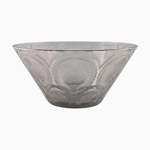 Art Deco Schale aus mundgeblasenem Glas mit eingravierten Blumen von René Lalique