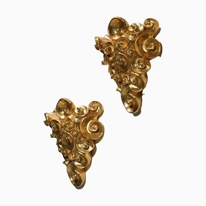 Gilded Plaster Wall Lights by Jean Boggio for Les Héritiers, Set of 2