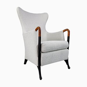 Progetti Wingback Armchair in Bouclé Wool Fabric by Umberto Asnago for Giorgetti