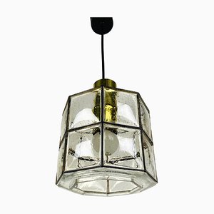 Mid-Century Pendant Lamp in Iron and Bubble Glass by Glashütte Limburg, 1960s