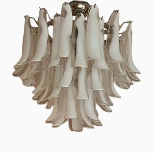 Lámpara de araña grande de cristal de Murano blanco estilo Mazzega