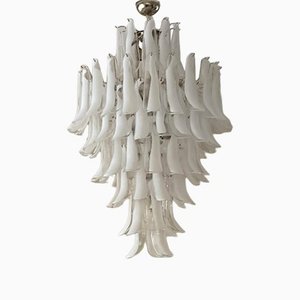 Lámpara de araña de cristal de Murano blanco - Estilo Mazzega - Gigante