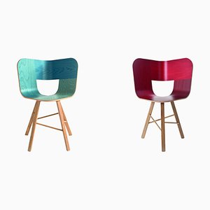 Denim & 3 Legs and Red Tria Wood 4 Legs Chair by Colé Italia, Set of 2