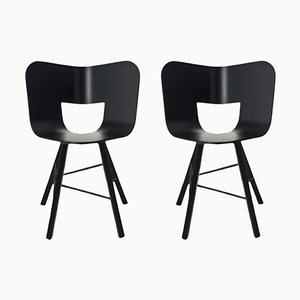 Black Open Pore Seat Tria Wood 4 Legs Chair by Colé Italia, Set of 2