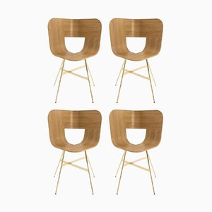 Natural Oak Seat Tria Gold 4 Legs Chair by Colé Italia, Set of 4