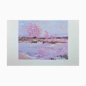 Martine Goeyens, Pink Blossoms, Original Lithographie, 2000er