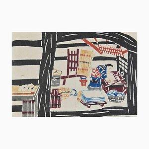 Studio, Original Woodcut, Japan, Mid-20th-Century