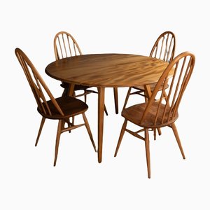 Vintage Retro 384 Round Dining Table & 4 370 Windsor Arm Chairs by Lucian Ercolani for Ercol, 1960s, Set of 5